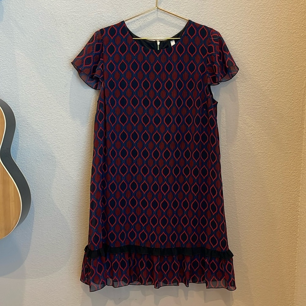 Kensie Geometric Cap Sleeve Shift Dress Size Large